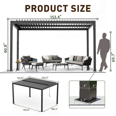 13x10 ft Upgraded Aluminum Louvered Pergola Kit with Adjustable Roof size