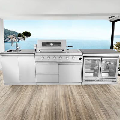 Cherylife 46-Inch 6-Burner 85,000 BTU Gas Grill Island – Stainless Steel Outdoor Kitchen with Rotisserie, Granite Countertops, Storage & ETL Certification