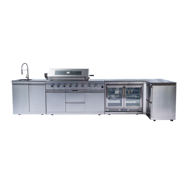 Cherylife 85-Inch 6-Burner 96,000 BTU Gas Grill Island – Outdoor Kitchen with Wine Cooler, Refrigerator, Rotisserie, Granite Countertops & Storage