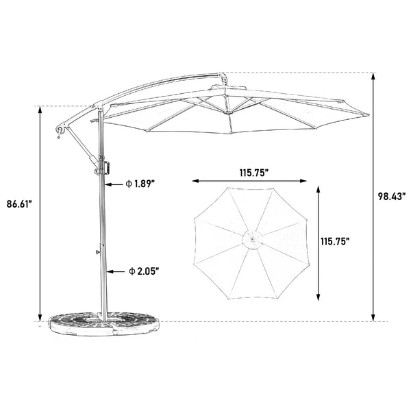 blue print patio umbrella 10ft Solar LED Offset Hanging Market Patio Umbrella ( Dark blue)(No Ba – CheryLife