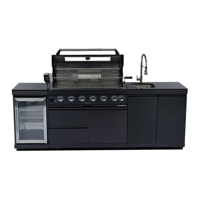 Cherylife S00042 NG 85-Inch 6-Burner 85,000 BTU Natural Gas Grill Island – Outdoor Kitchen with Refrigerator, Wine Cooler, Rotisserie & Granite Countertops