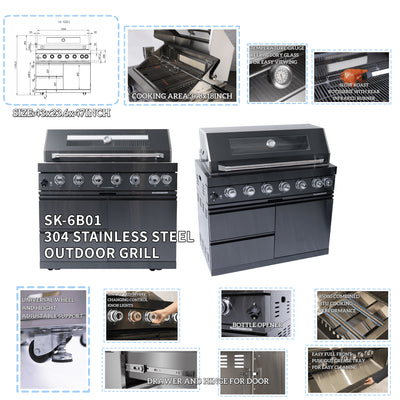 Cherylife SC2401A 85-Inch 85,000 BTU Natural Gas Grill Outdoor Kitchen Island – 6 Burner with Refrigerator, Wine Cooler, 32” Rotisserie, Granite Countertop & Sink