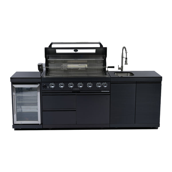 CheryLife 43-Inch 6-Burner 85000 BTU Deluxe Stainless Steel Gas Outdoor Kitchen Bar Barbecue Island Grill + Wine Cooler Compact Refrigerator + Rotisserie kit + Granite Countertops + Stainless steel Sink