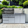 Cherylife NG 85-Inch 6-Burner 85,000 BTU Natural Gas Grill Island – Outdoor Kitchen with Rotisserie, Granite Countertops, Sink/Faucet & Storage