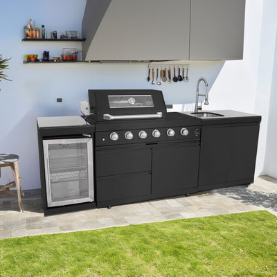 Cherylife 85-Inch 4-Burner 72,000 BTU Gas Grill Island – Outdoor Kitchen with Wine Cooler, Refrigerator, Rotisserie, Granite Countertops & Sink