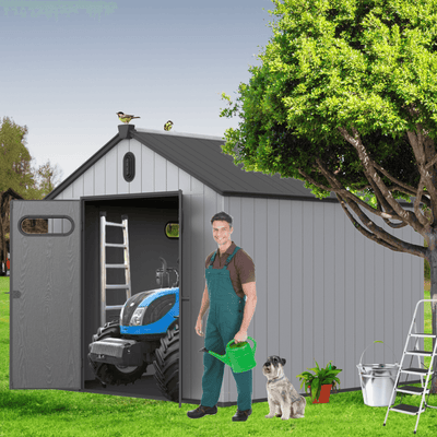 8x10 ft Plastic Storage Shed For Backyard Garden Big Spire Tool Storage