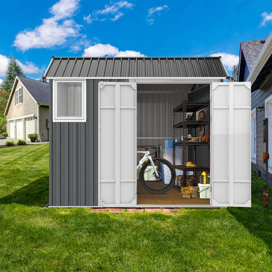 8 x 6 FT Metal Storage Shed with Foundation Kit, Tool Shed Storage House