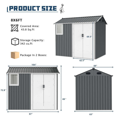 8x6 FT Metal Storage Shed new 02