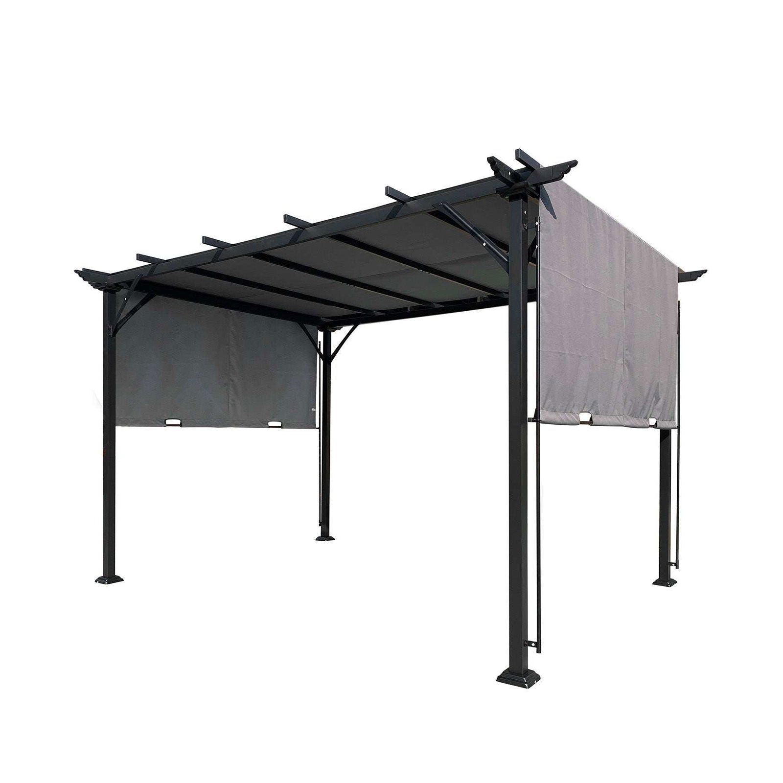 12x9.5 ft Pergola with Retractable Sun Shade Canopy, Grey