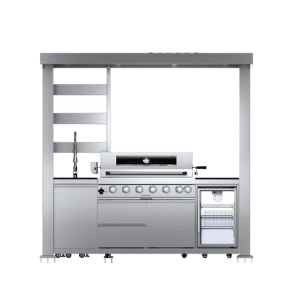CheryLife 94-Inch 6-Burner 85000 BTU Outdoor Kitchen Gas Grill - 304 Stainless Steel BBQ Island with Wine Cooler, Fridge, Granite Countertops & Rotisserie