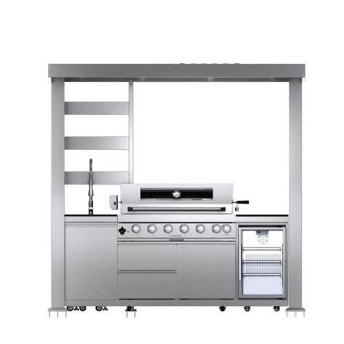 CheryLife 94-Inch 6-Burner 85000 BTU Outdoor Kitchen Gas Grill - 304 Stainless Steel BBQ Island with Wine Cooler, Fridge, Granite Countertops & Rotisserie