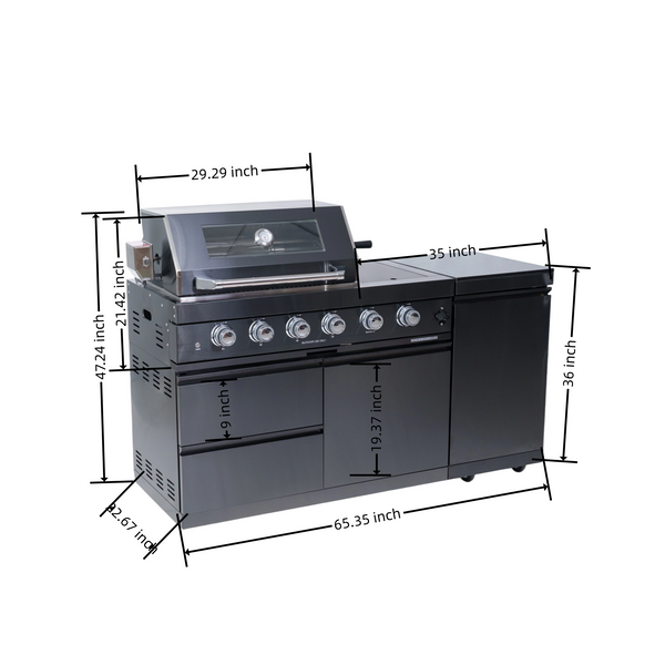CheryLife 65-Inch 4-Burner Propane Gas Grill | 304 Marine Grade Stainless Steel Outdoor Kitchen Island BBQ w/ Side Burner & Rotisserie