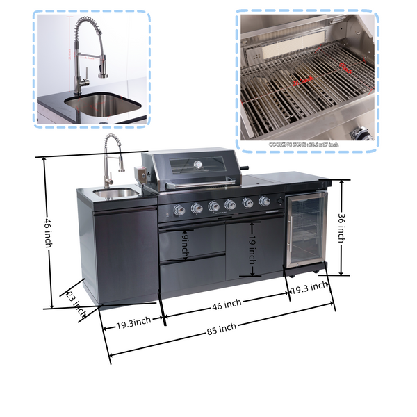 Cherylife S00006 NG 85-Inch 4-Burner 72,000 BTU Natural Gas Grill Island – Outdoor Kitchen with Refrigerator, Wine Cooler, Rotisserie, Granite Countertop & Sink