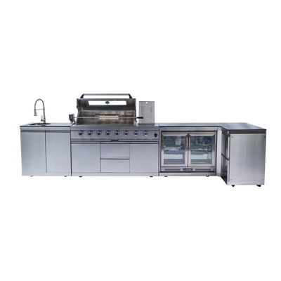 Cherylife 85-Inch 6-Burner 96,000 BTU Gas Grill Island – Outdoor Kitchen with Wine Cooler, Refrigerator, Rotisserie, Granite Countertops & Storage