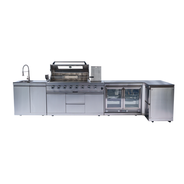 Cherylife 85-Inch 6-Burner 96,000 BTU Gas Grill Island – Outdoor Kitchen with Wine Cooler, Refrigerator, Rotisserie, Granite Countertops & Storage