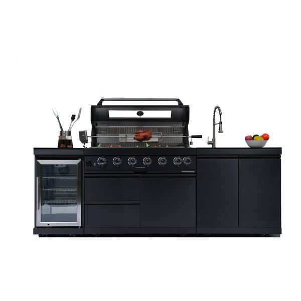 Cherylife S00042 NG 85-Inch 6-Burner 85,000 BTU Natural Gas Grill Island – Outdoor Kitchen with Refrigerator, Wine Cooler, Rotisserie & Granite Countertops