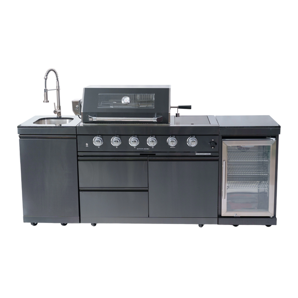 Cherylife S00006 NG 85-Inch 4-Burner 72,000 BTU Natural Gas Grill Island – Outdoor Kitchen with Refrigerator, Wine Cooler, Rotisserie, Granite Countertop & Sink