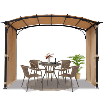 9 x 11 ft Arched Pergola with Waterproof Sun Shade Shelter Canopy, Khaki