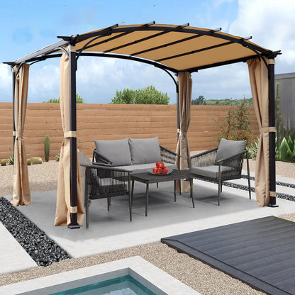 9 x 11 ft Arched Pergola with Waterproof Sun Shade Shelter Canopy, Khaki