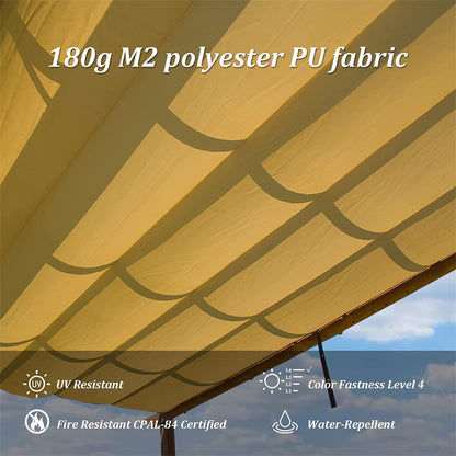 9 x 13 ft Retractable Pergola, Wood Grain Aluminum Pergola with Adjustable Canopy Roof