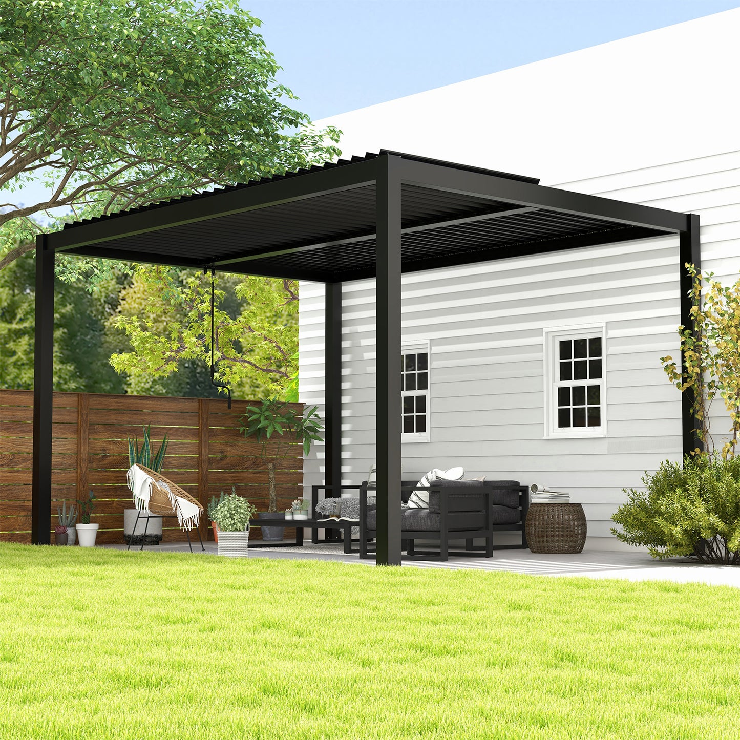 Aluminum Louvered Pergola Kit with Adjustable Roof Upgraded Thickened - Cherylife