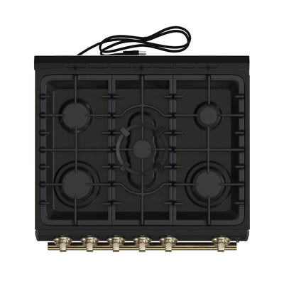 Forno Leonardo Espresso 30-Inch Black Gas Range, 5 Burners, 39,500 BTU, 5 cu.ft Convection Oven
