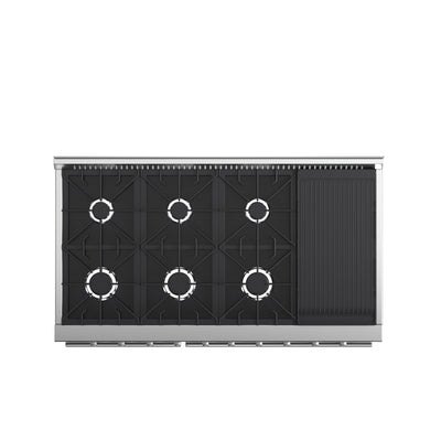 FORNO Premium 3-Piece Kitchen Bundle - FORNO Galiano 48" Freestanding Gas Range, FORNO Rizzuto 60" W. Dual Combo Convertible Refrigerator, FORNO 48" Wall Mount Range Hood - FBDL-018-02US
