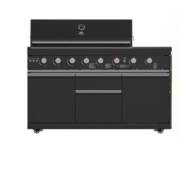 Forno All’Aperto 99,600 BTU Outdoor Kitchen, 5 Burners, Infrared Burners, Side Burner, Black Sintered Stone Countertops, Gas Pizza Oven, Sink Module, Bar & Beverage Center