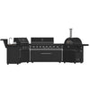 Forno All’Aperto 99,600 BTU Outdoor Kitchen, 5 Burners, Infrared Burners, Side Burner, Black Sintered Stone Countertops, Gas Pizza Oven, Sink Module, Bar & Beverage Center
