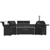 Forno All’Aperto 99,600 BTU Outdoor Kitchen, 5 Burners, Infrared Burners, Side Burner, Black Sintered Stone Countertops, Gas Pizza Oven, Sink Module, Bar & Beverage Center