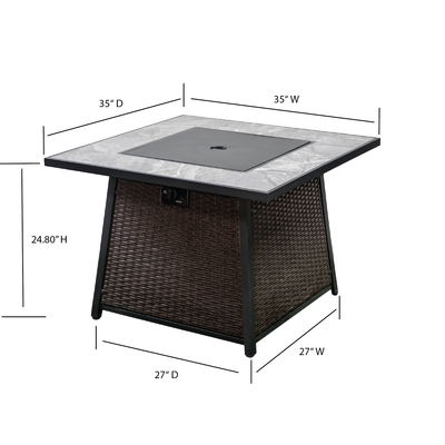 35 Inch Square Outdoor Propane Gas Fire Pit Table 50,000 BTU Heater with Lava Rock Filler