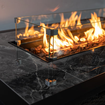 52 Inch Rectangular Outdoor Propane Gas Fire Pit Table 50,000 BTU Heater with Lava Rock Filler