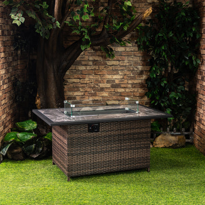 52 Inch Rectangular Outdoor Propane Gas Fire Pit Table 50,000 BTU Heater with Lava Rock Filler