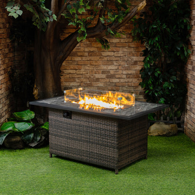 52 Inch Rectangular Outdoor Propane Gas Fire Pit Table 50,000 BTU Heater with Lava Rock Filler