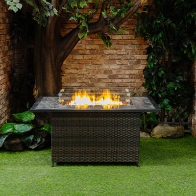 52 Inch Rectangular Outdoor Propane Gas Fire Pit Table 50,000 BTU Heater with Lava Rock Filler