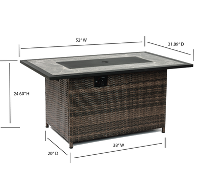 52 Inch Rectangular Outdoor Propane Gas Fire Pit Table 50,000 BTU Heater with Lava Rock Filler