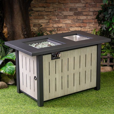 42 Inch Rectangular Outdoor Propane Gas Fire Pit Table 50,000 BTU Heater with Glass Bead Filler and Ice Bucket
