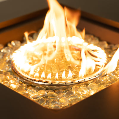 42 Inch Rectangular Outdoor Propane Gas Fire Pit Table 50,000 BTU Heater with Glass Bead Filler and Ice Bucket