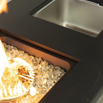 42 Inch Rectangular Outdoor Propane Gas Fire Pit Table 50,000 BTU Heater with Glass Bead Filler and Ice Bucket