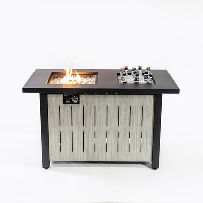 42 Inch Rectangular Outdoor Propane Gas Fire Pit Table 50,000 BTU Heater with Glass Bead Filler and Ice Bucket