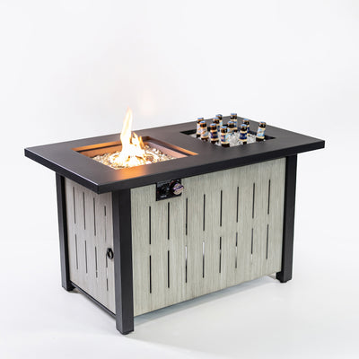 42 Inch Rectangular Outdoor Propane Gas Fire Pit Table 50,000 BTU Heater with Glass Bead Filler and Ice Bucket