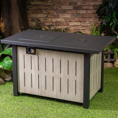 42 Inch Rectangular Outdoor Propane Gas Fire Pit Table 50,000 BTU Heater with Glass Bead Filler and Ice Bucket