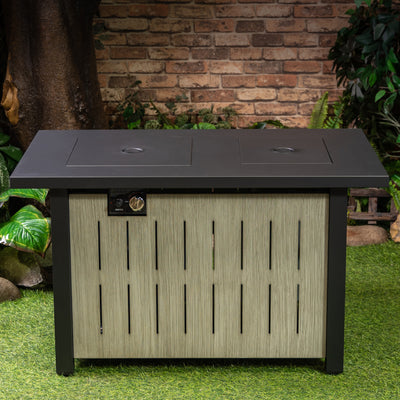 42 Inch Rectangular Outdoor Propane Gas Fire Pit Table 50,000 BTU Heater with Glass Bead Filler and Ice Bucket