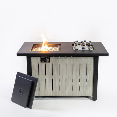 42 Inch Rectangular Outdoor Propane Gas Fire Pit Table 50,000 BTU Heater with Glass Bead Filler and Ice Bucket