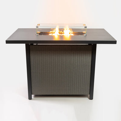 55 Inch Rectangular Outdoor Propane Gas Fire Pit Barstool Table 40,000 BTU with Glass Bead Filler