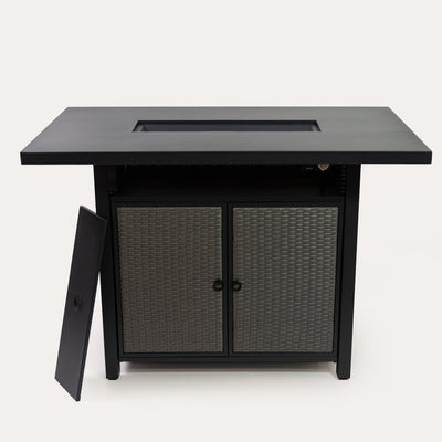 55 Inch Rectangular Outdoor Propane Gas Fire Pit Barstool Table 40,000 BTU with Glass Bead Filler