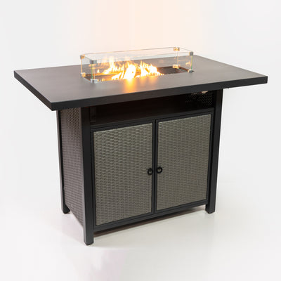 55 Inch Rectangular Outdoor Propane Gas Fire Pit Barstool Table 40,000 BTU with Glass Bead Filler