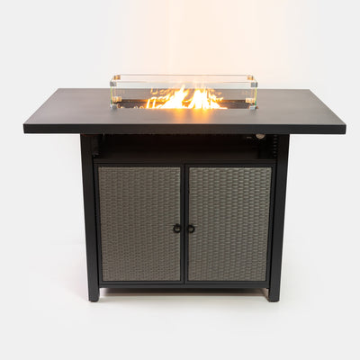 55 Inch Rectangular Outdoor Propane Gas Fire Pit Barstool Table 40,000 BTU with Glass Bead Filler