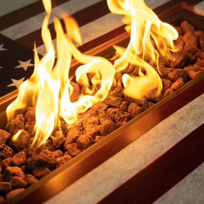 40 Inch Rectangular Commemorative Outdoor Propane Gas Fire Pit Table 50,000 BTU Propane with Lava Rock Filler