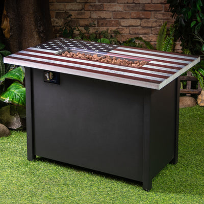40 Inch Rectangular Commemorative Outdoor Propane Gas Fire Pit Table 50,000 BTU Propane with Lava Rock Filler